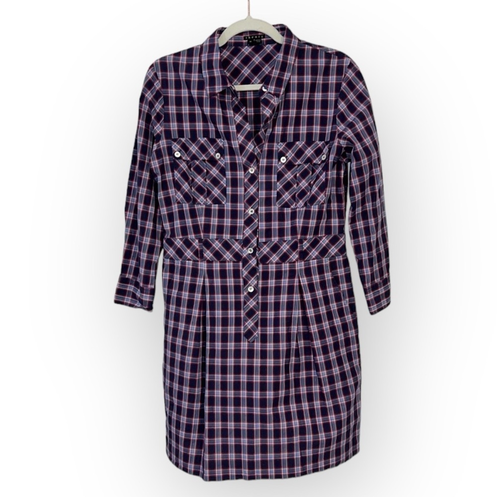 THEORY Plaid Blue Red Lidiya York St Cotton Shirt Dress size 10